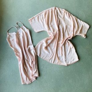Vintage satin camisole slip dress & robe matching set | pale pink | size small